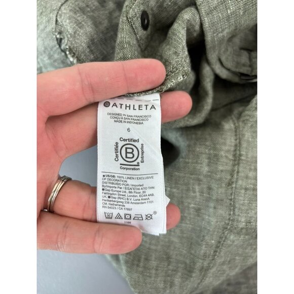 Athleta women's 6 Voyager Linen tapered leg ankle crop pant aspen olive green - Picture 7 of 8